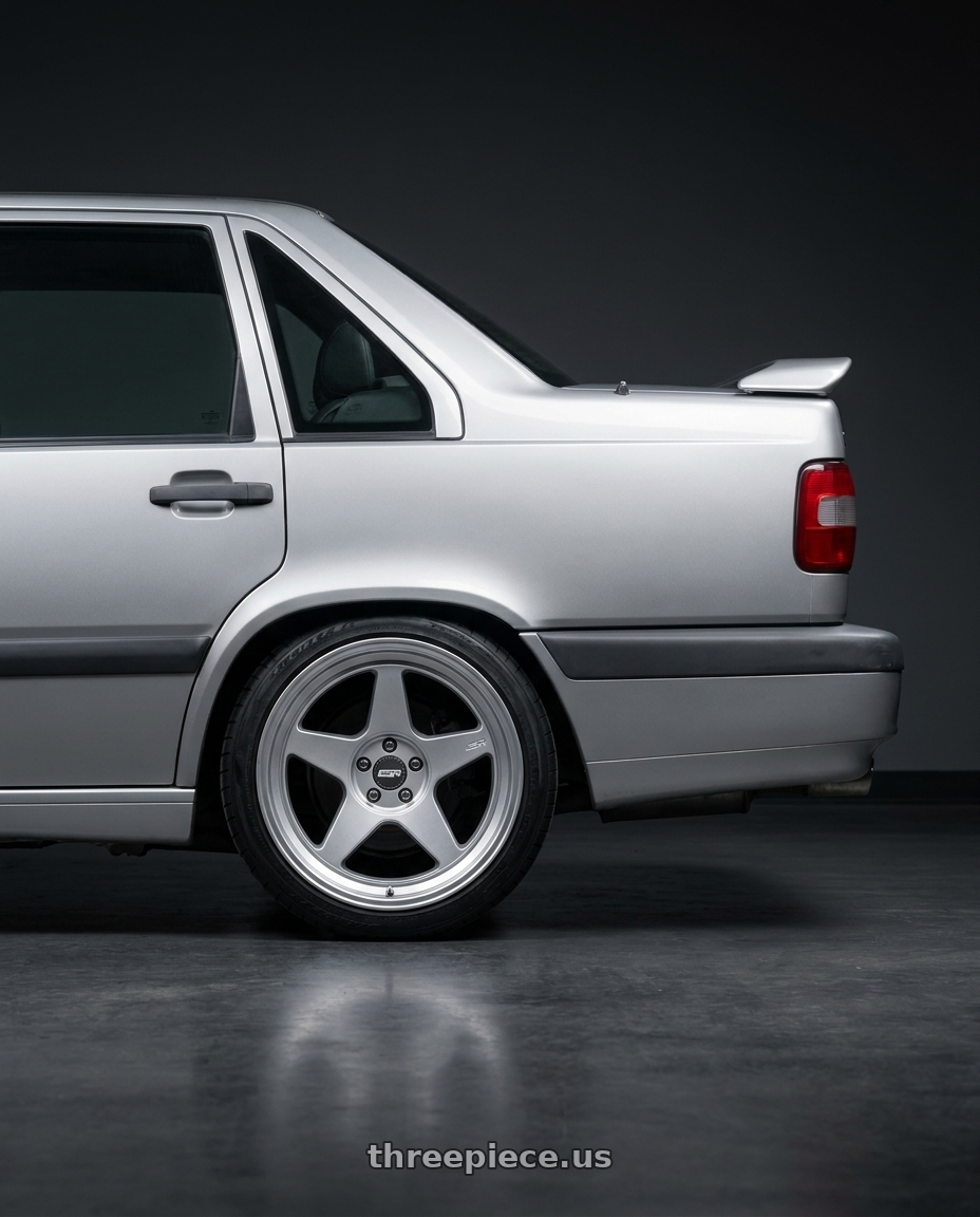 1996 Volvo 850 GLE, 850R Wing with ESR Wheels CR SERIES CR5 5x108 18x8.5 +30 Hyper Silver wheels rear three quarter view square tires