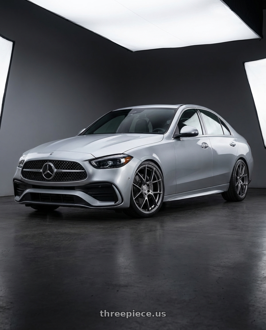 2022 Mercedes-Benz C-Class W206 with Aodhan AH-11 5x112 19x8.5 +35 Hyper Black wheels front three quarter view lowered stance