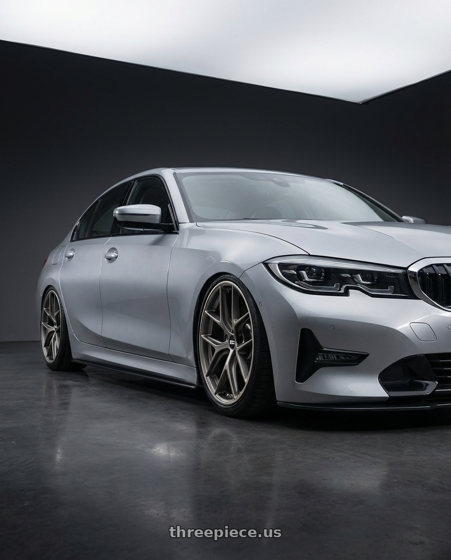 2023 BMW 3 Series G20 with BBS CC-R 5x112 19x9.5+46 Satin Platinum wheels front three quarter view stanced stance