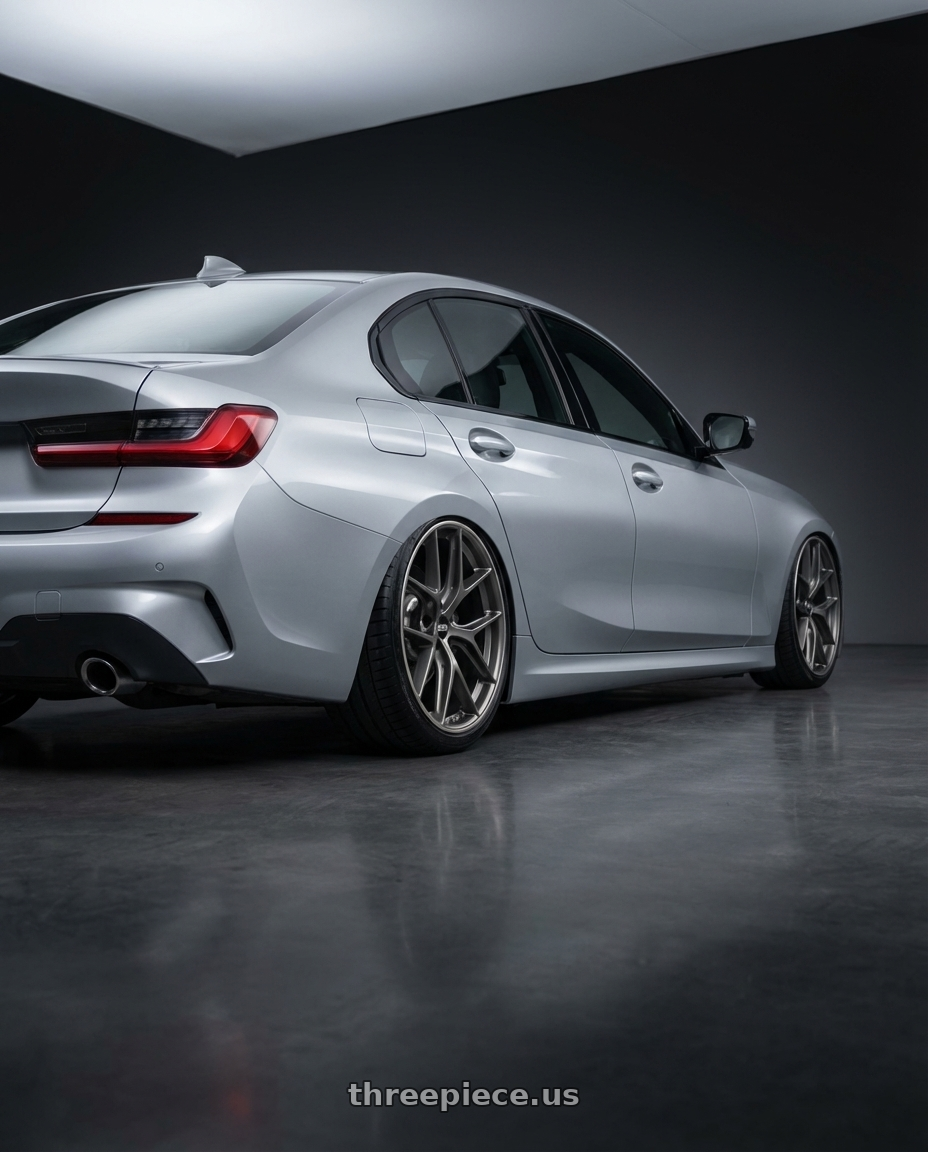 2023 BMW 3 Series G20 with BBS CC-R 5x112 19x9.5+46 Satin Platinum wheels rear three quarter view slight stretch tires