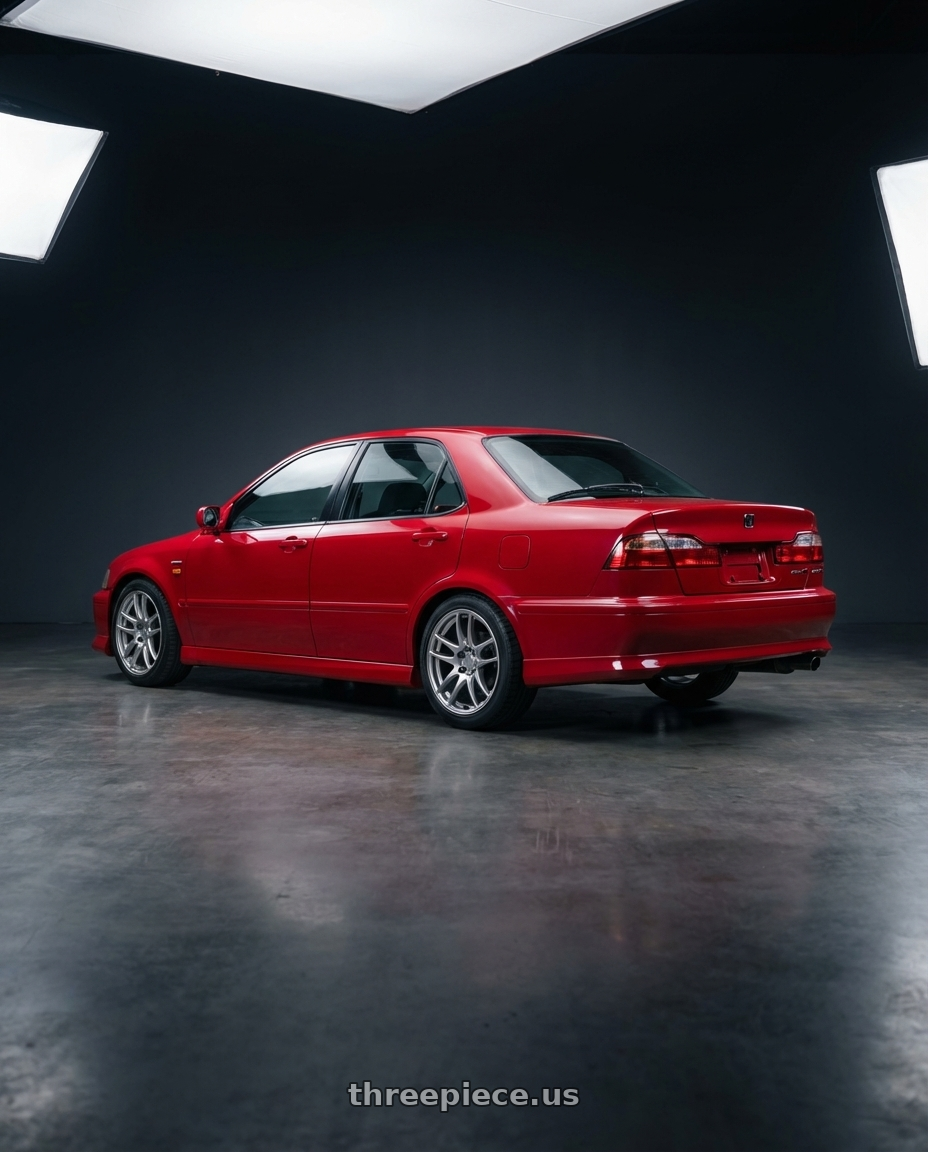 2000 Honda Torneo Euro R with Work Emotion Cr Kiwami 4x100 17x7 +38 Gt Silver wheels rear three quarter view square tires