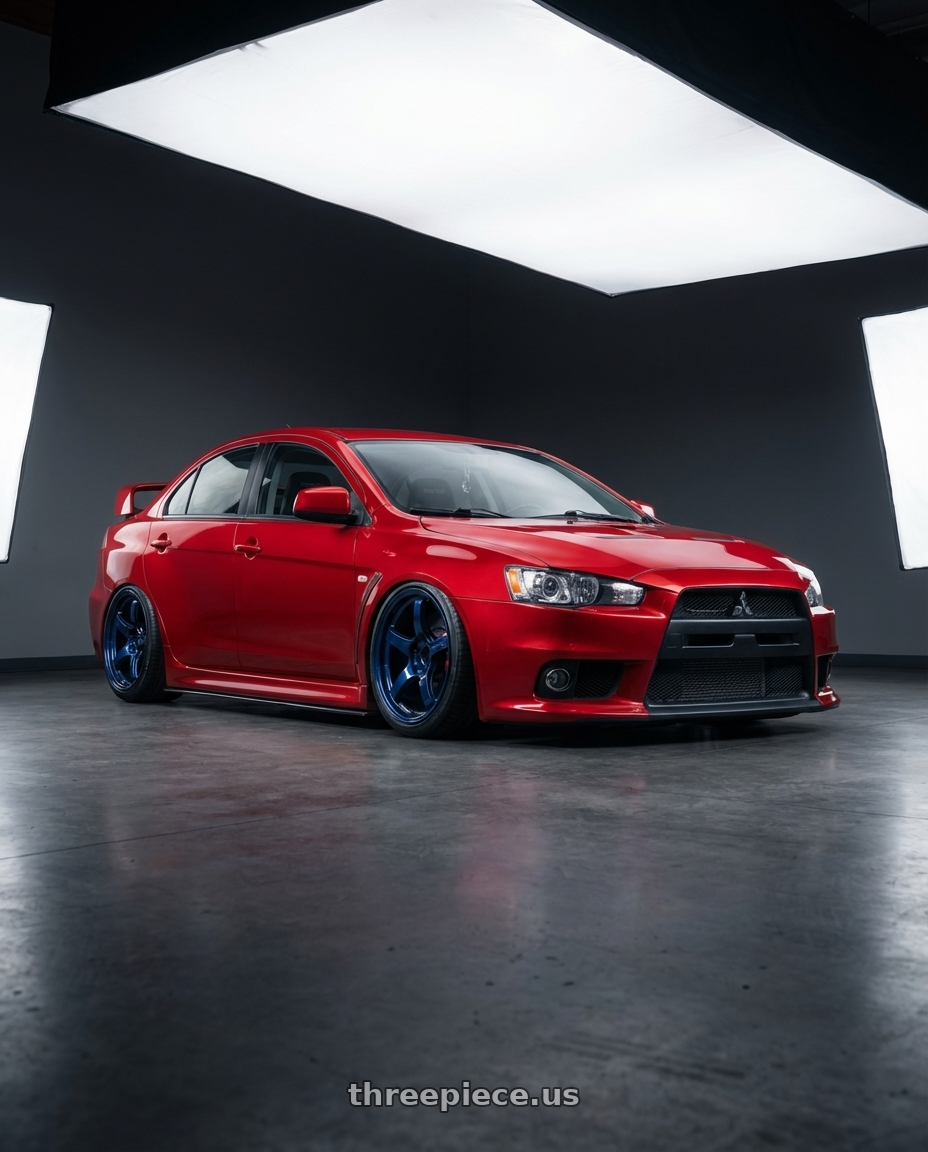 2012 Mitsubishi Lancer Evo X with Gram Lights 57CR 5x114.3 18x9.5+22 Eternal Blue Pearl wheels