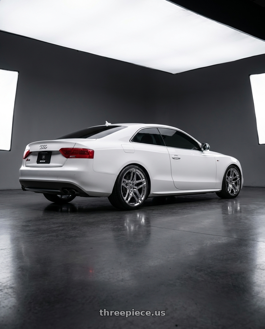 2010 Audi s5 with HERITAGE WHEEL EBISU MONOC 5x112 20x9 +25 CHROME wheels rear three quarter view square tires