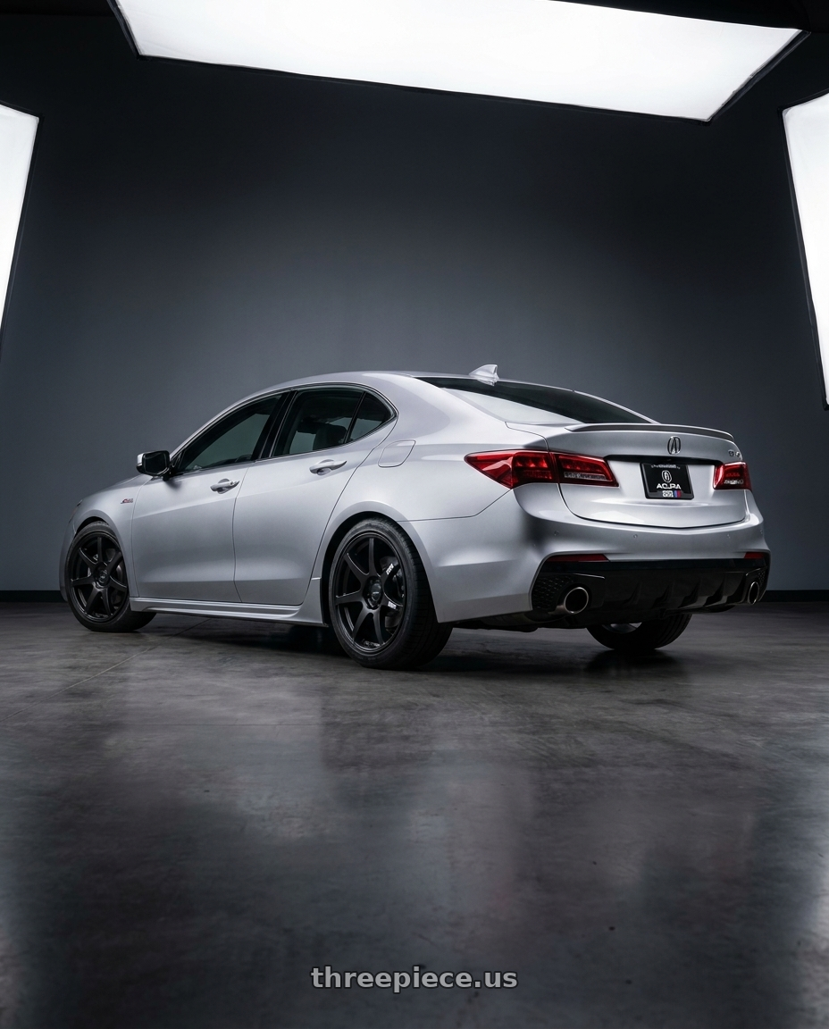 2019 Acura TLX with Ssr Gtv03 5x114.3 19x8.5+38  FLAT BLACK wheels rear three quarter view square tires