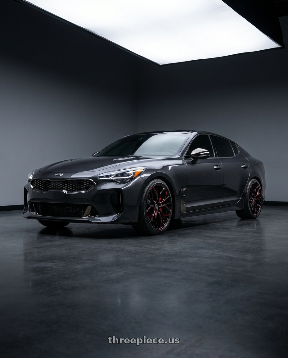 2018 Kia stinger gt1 with MARQUEE WHEELS M1004 5x114.3 20x10.5+40 GLOSS BLACK / RED MILLED wheels