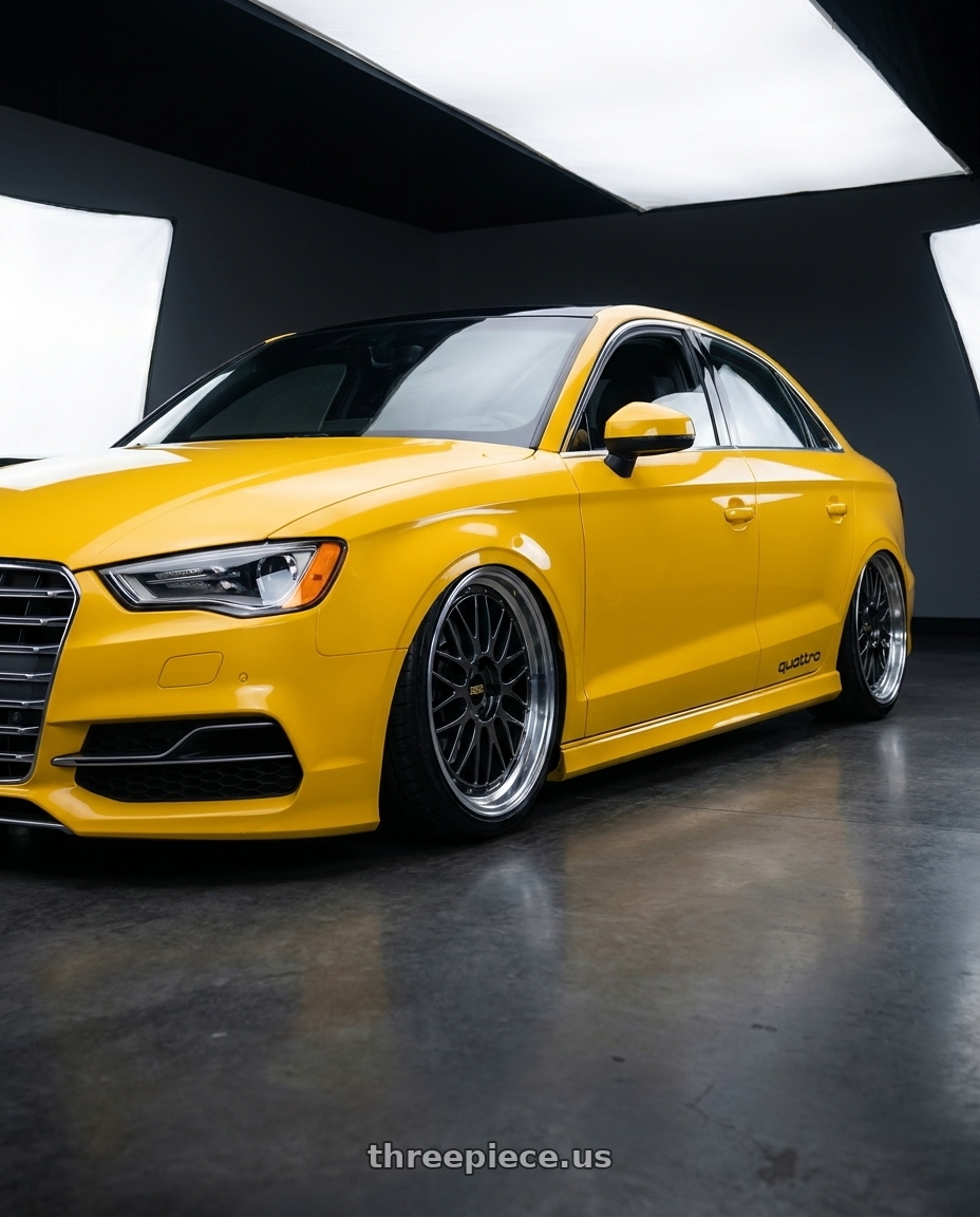 2016 Audi S3 with BBS LM 5x112 20x10.0+38 Diamond Black wheels front three quarter view slammed stance