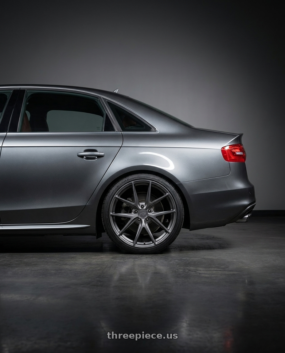 2015 Audi S4 B8.5 with Niche 1PC M116 MISANO 5X112 19X8.5 +42 MATTE GUN METAL wheels rear three quarter view square tires