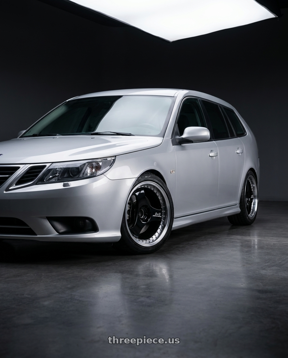 2010 saab 93 sportcombi silver with Advan Racing ONI2 PROGRESSIVE 5x114.3 20x8.5 +33 MACHINING & RACING GLOSS BLACK wheels