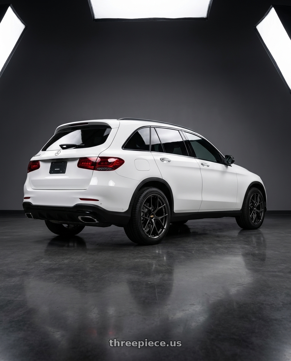 2022 Mercedes Glc300 with BBS FI-R CL 20x9.0+52 Diamond Black wheels rear three quarter view square tires