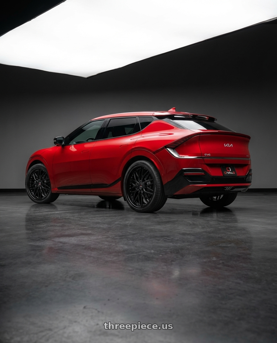 2024 kia ev6 with Cavallo CLV-46 5x114.3/5x120 20x8.5 +35 Gloss Black wheels rear three quarter view square tires