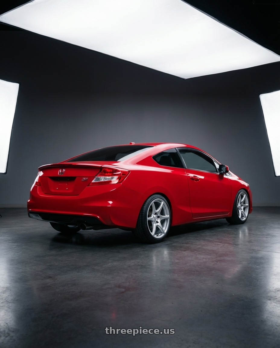 2015 Honda Civic Si with Kansei K11S Tandem 5x114.3 17x9 35 Hyper Silver wheels rear three quarter view square tires