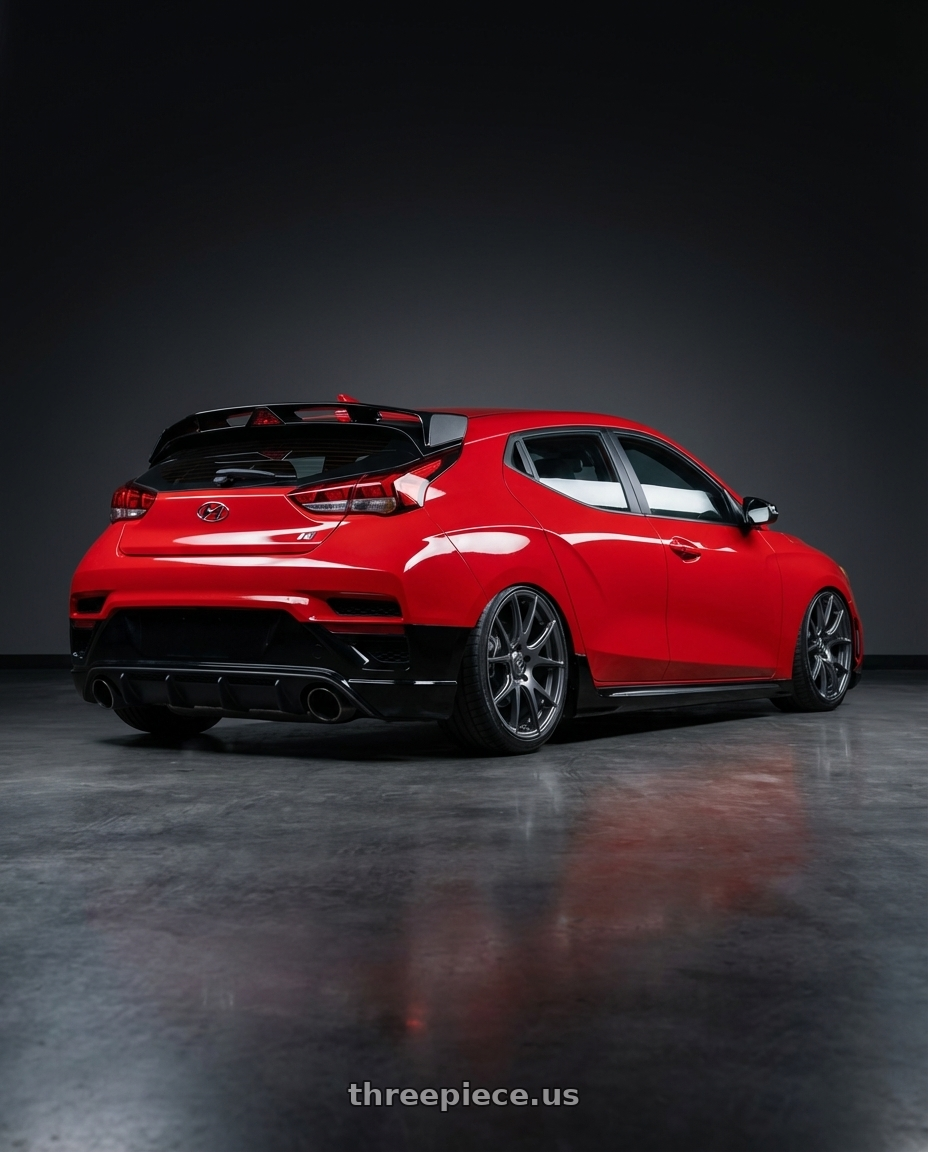 2022 Hyundai Veloster N with Forgestar CF5V 5x114.3 19x9 +35 Gloss Anthracite wheels rear three quarter view slight stretch tires