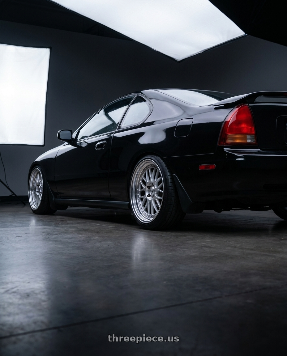1992 Honda prelude Si with Work Meister M1 3p 4x114.3 16x8+20 A Disk Silver wheels rear three quarter view slight stretch tires