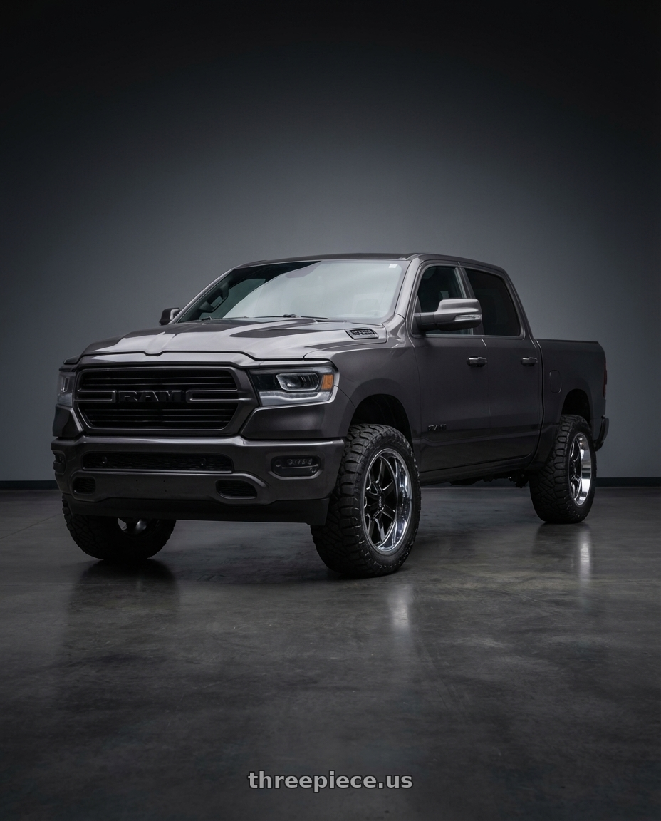 2024 Ram 1500 with Moto Metal MO200 6X139.7 22X10 -18 GLOSS BLACK MILLED CENTER CHROME LIP wheels