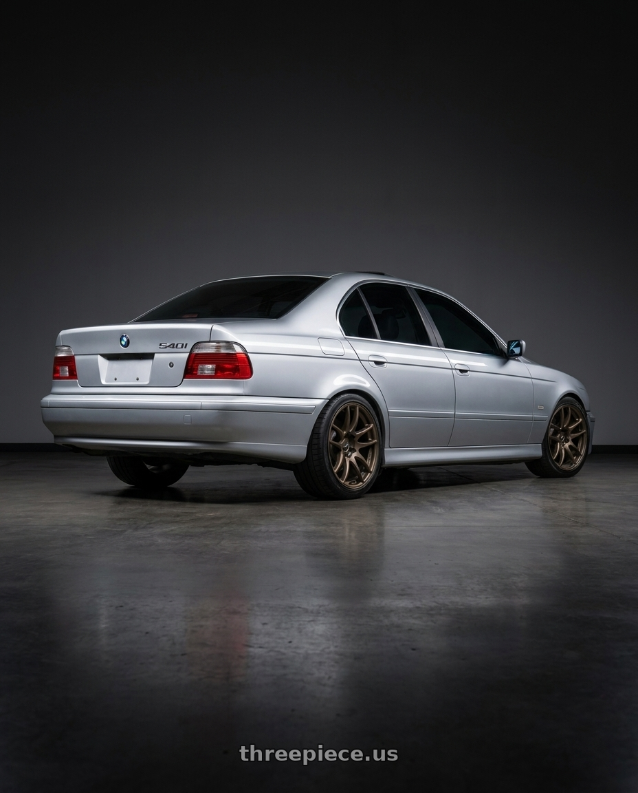 2000 bmw 540i with Work Emotion Cr Kiwami 5x120 19x9.5 +25 Matte Bronze wheels rear three quarter view square tires