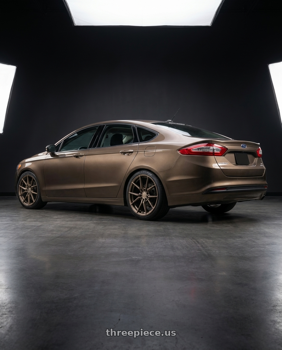 2017 Ford Fusion with TSW NEPTUNE 5X108 19X8 +40 MATTE BRONZE wheels rear three quarter view slight stretch tires