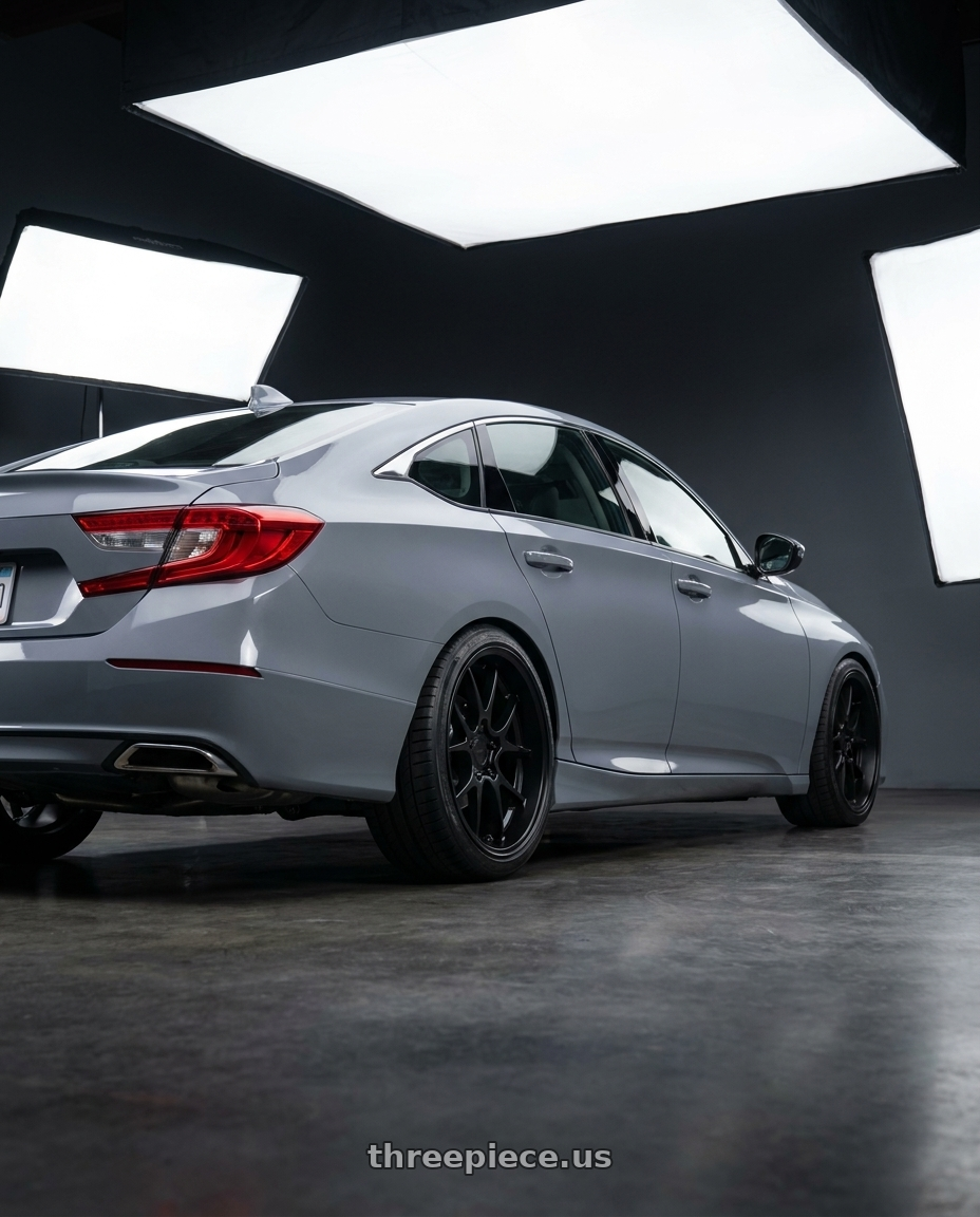 2021 Honda Accord EX-L with Rotiform 207 5x114.3 19x8.5 +35 MATTE BLACK wheels rear three quarter view square tires