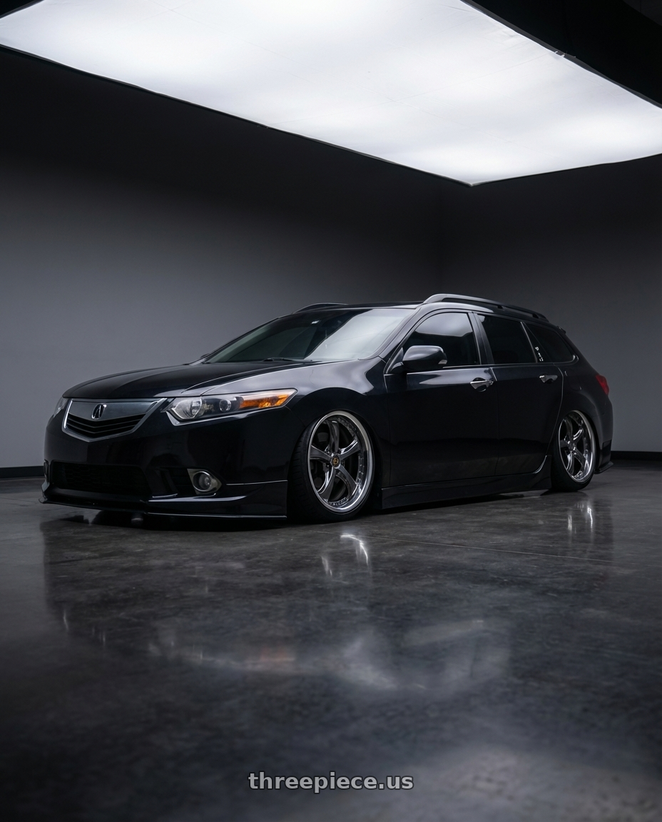 2011 Acura TSX Sports Wagon with Work Wheels VS-KF 5X114.3 19x9.5+9 Brilliant Silver Black A Disk FULL REVERSE wheels front three quarter view slammed stance