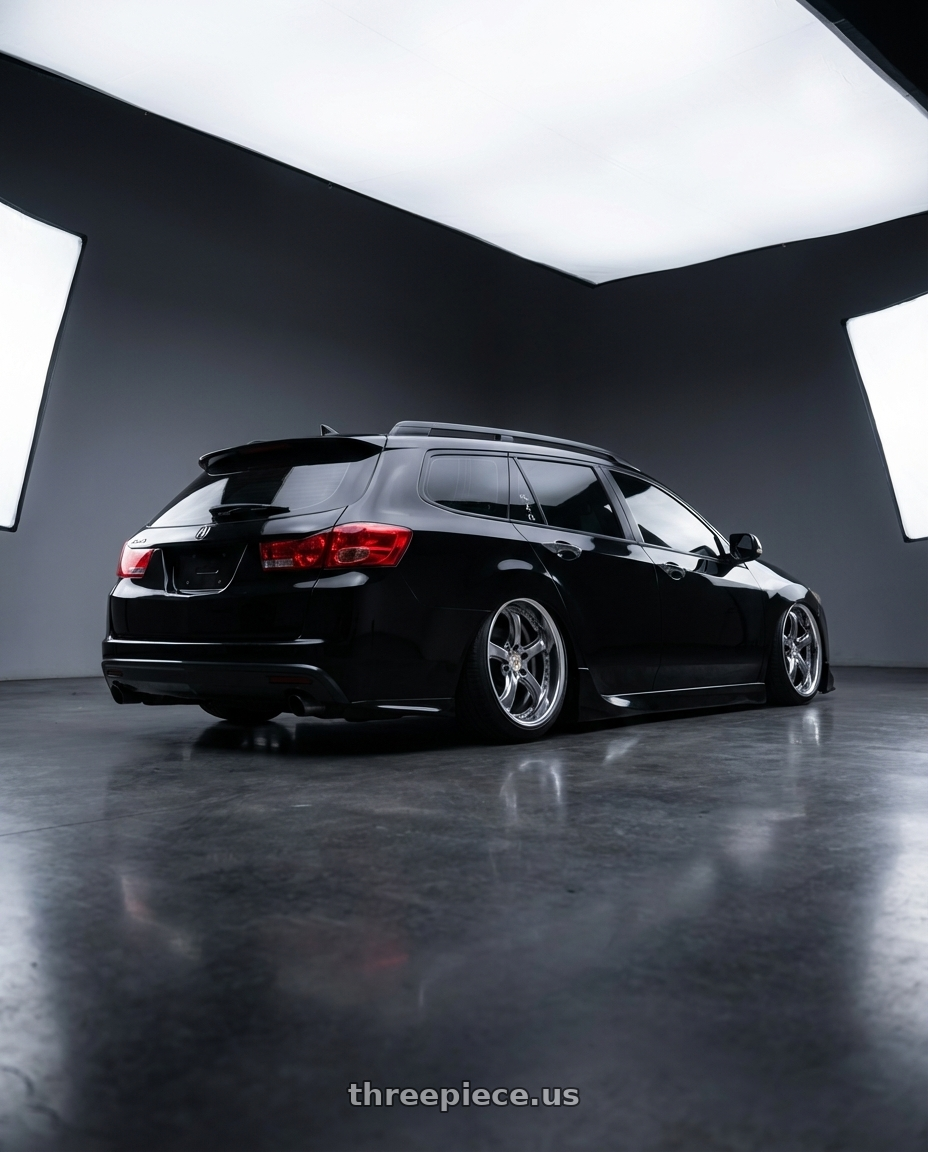 2011 Acura TSX Sports Wagon with Work Wheels VS-KF 5X114.3 19x9.5+9 Brilliant Silver Black A Disk FULL REVERSE wheels rear three quarter view slight stretch tires