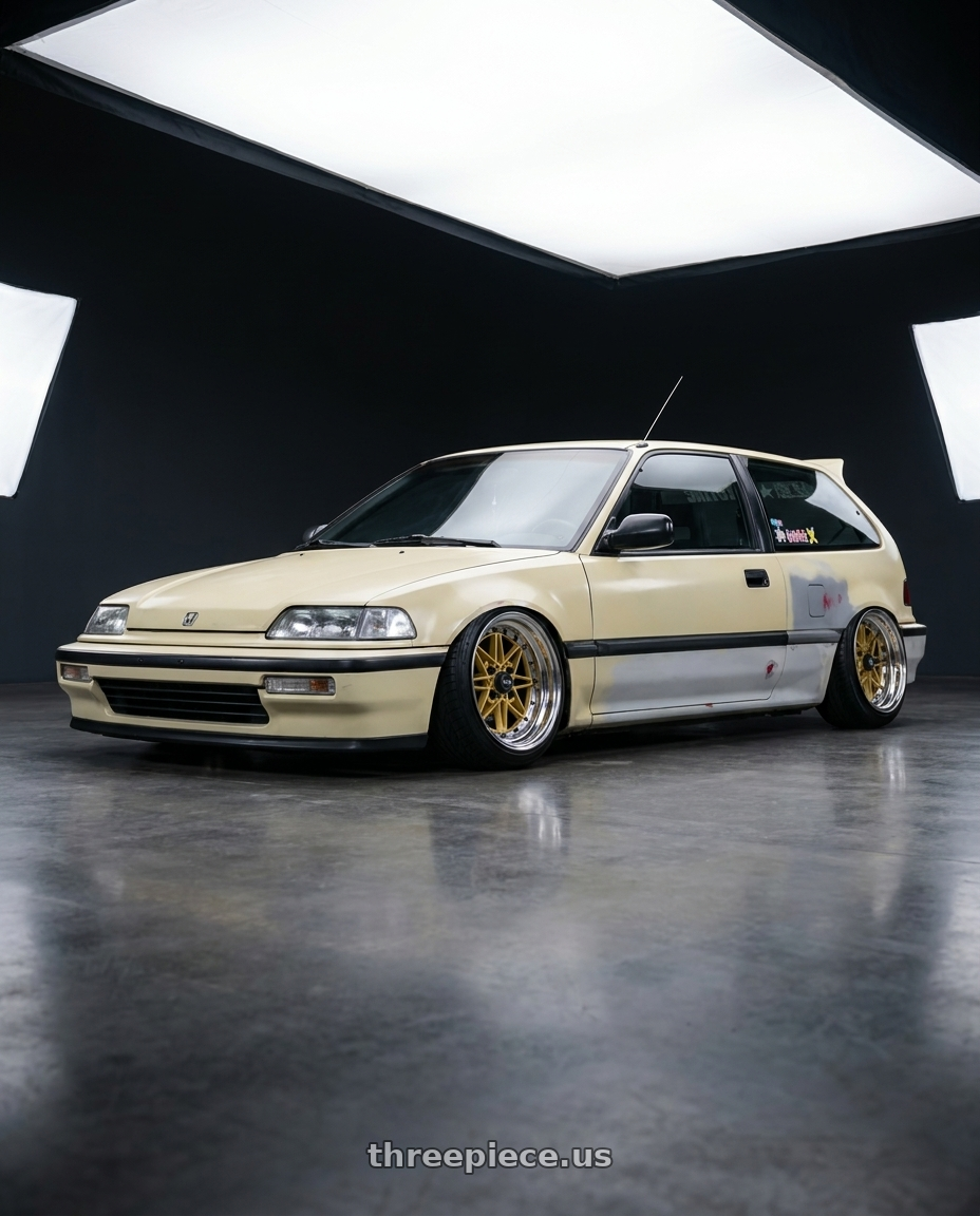 1991 Honda civic hatchback with WORK Equip 03 4x100 15x12 7 GOLD wheels
