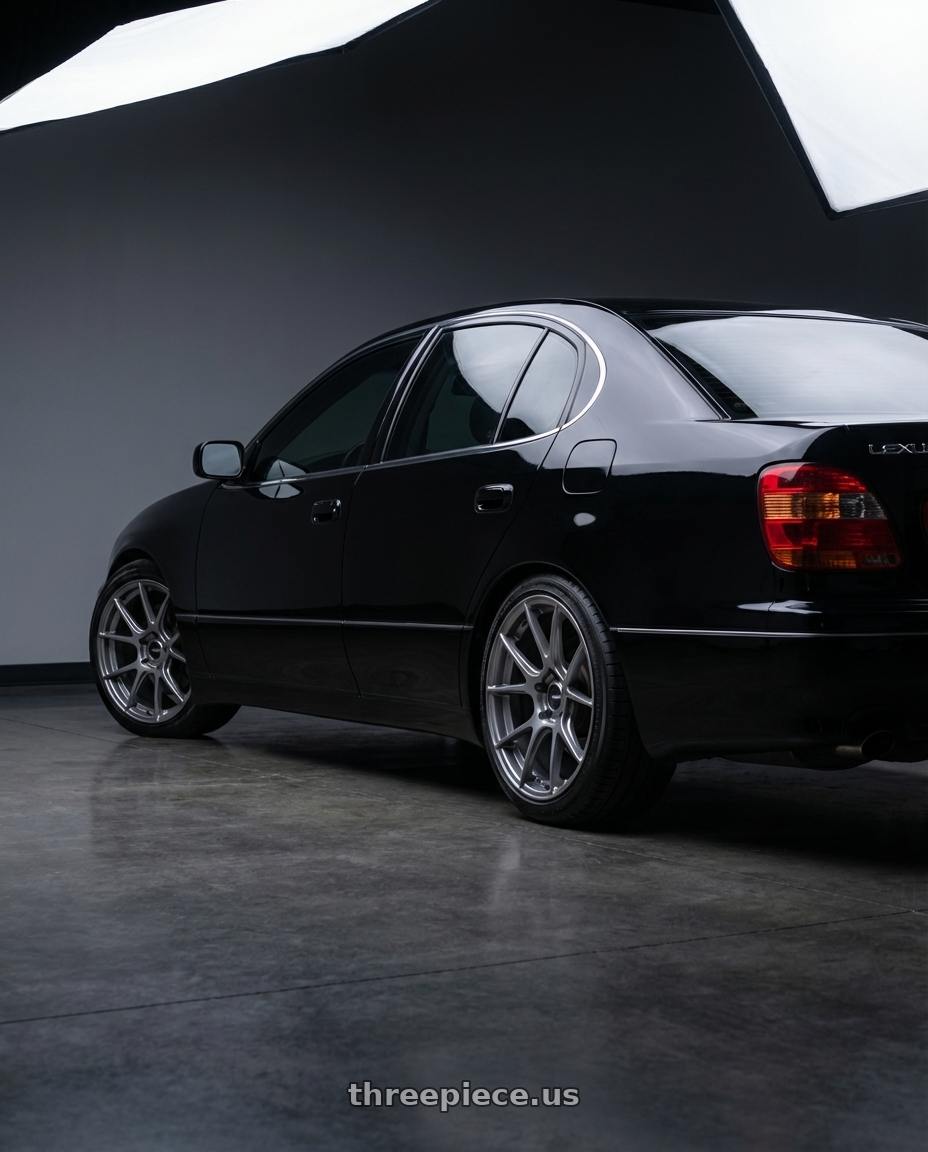 2003 lexus gs300 sport design with Enkei TS-V 5x114.3 18x9.5+38 Storm Grey wheels rear three quarter view slight stretch tires