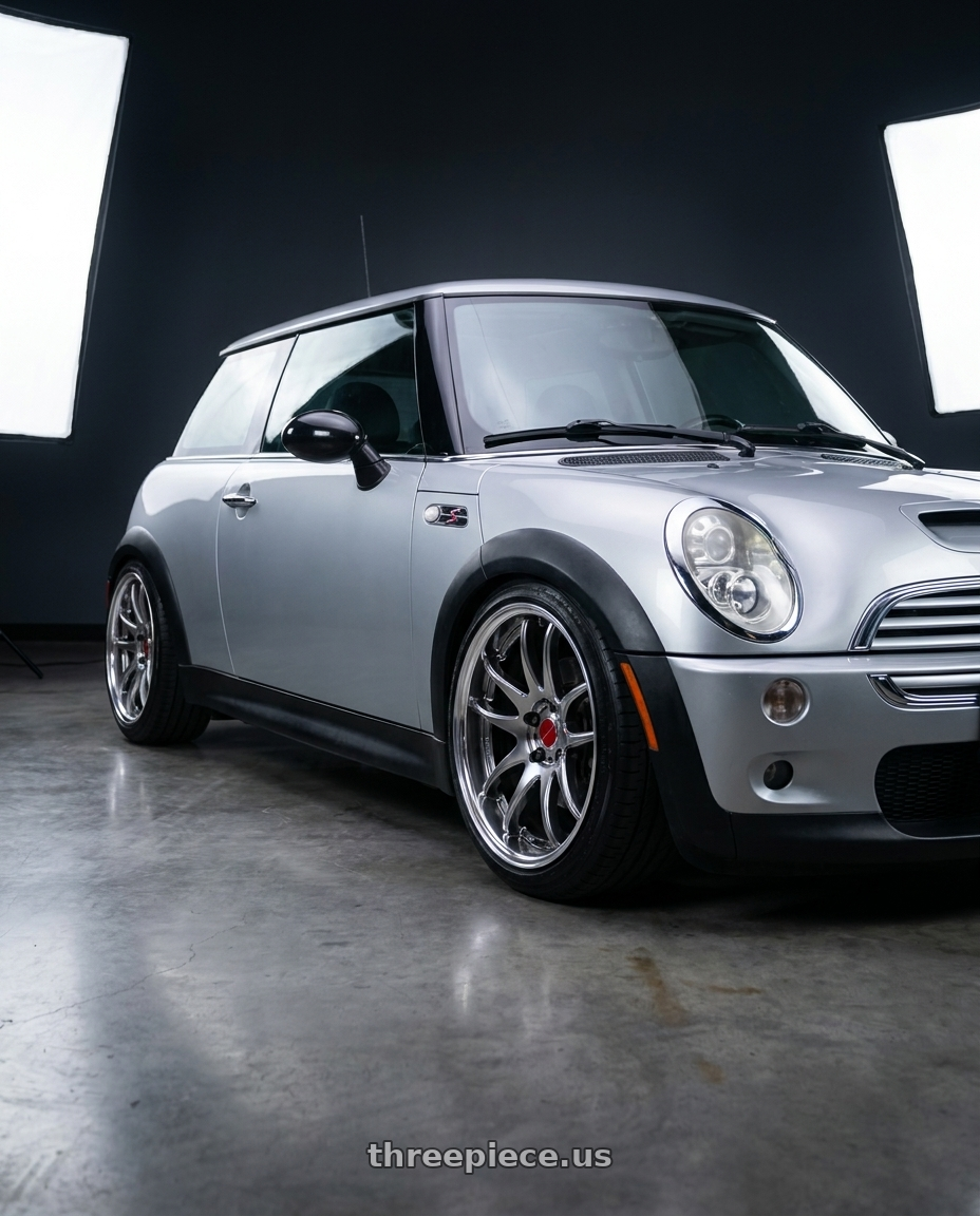 2004 mini coooer s with Work Cr 2P 4x100 17x8.0 +22 GT Silver wheels
