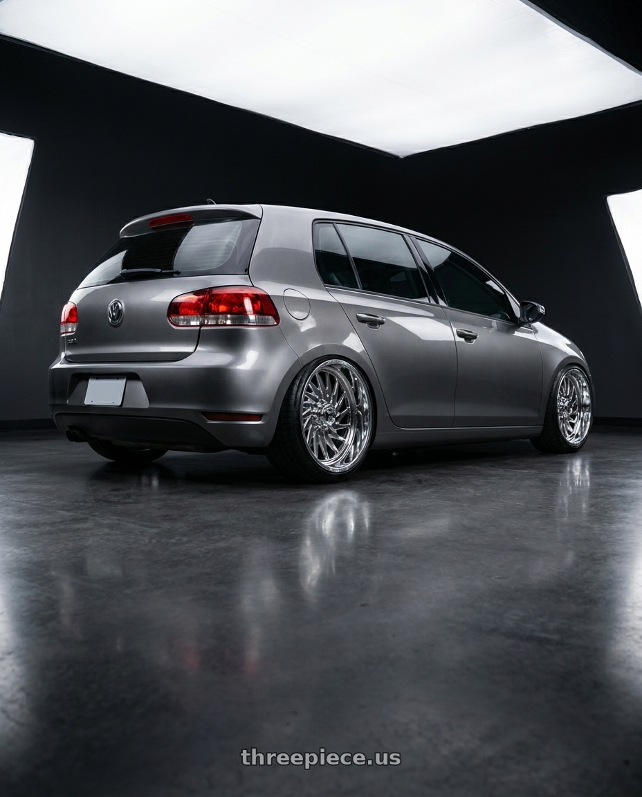 2011 Volkswagen Golf with Fuel Forged FF110 8x180 20x9 +0 POLISHED wheels rear three quarter view slight stretch tires