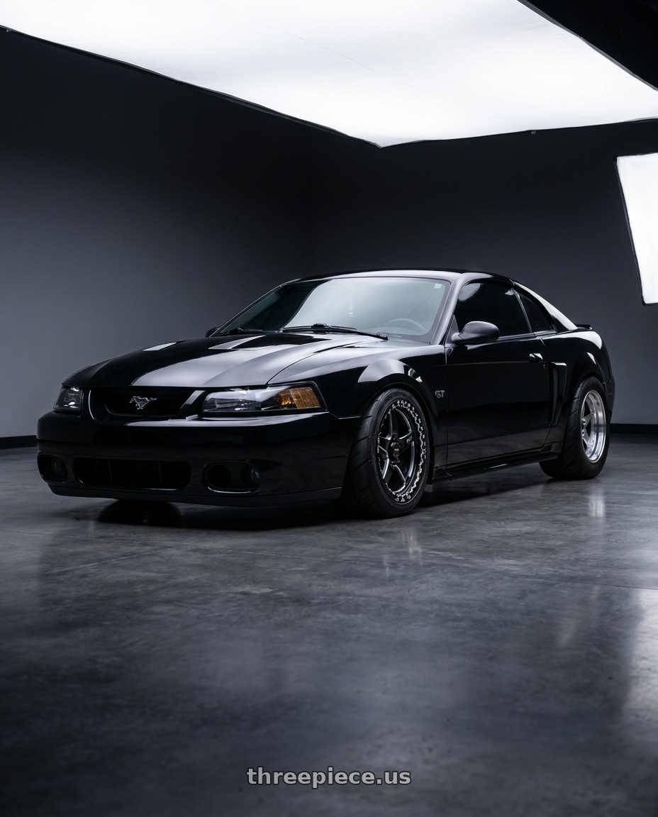2003 Ford Mustang  with WELD Street Performance Ventura Beadlock 5x114.3 15x10 +50 Gloss Black/Milled Diamond Cut Lip wheels