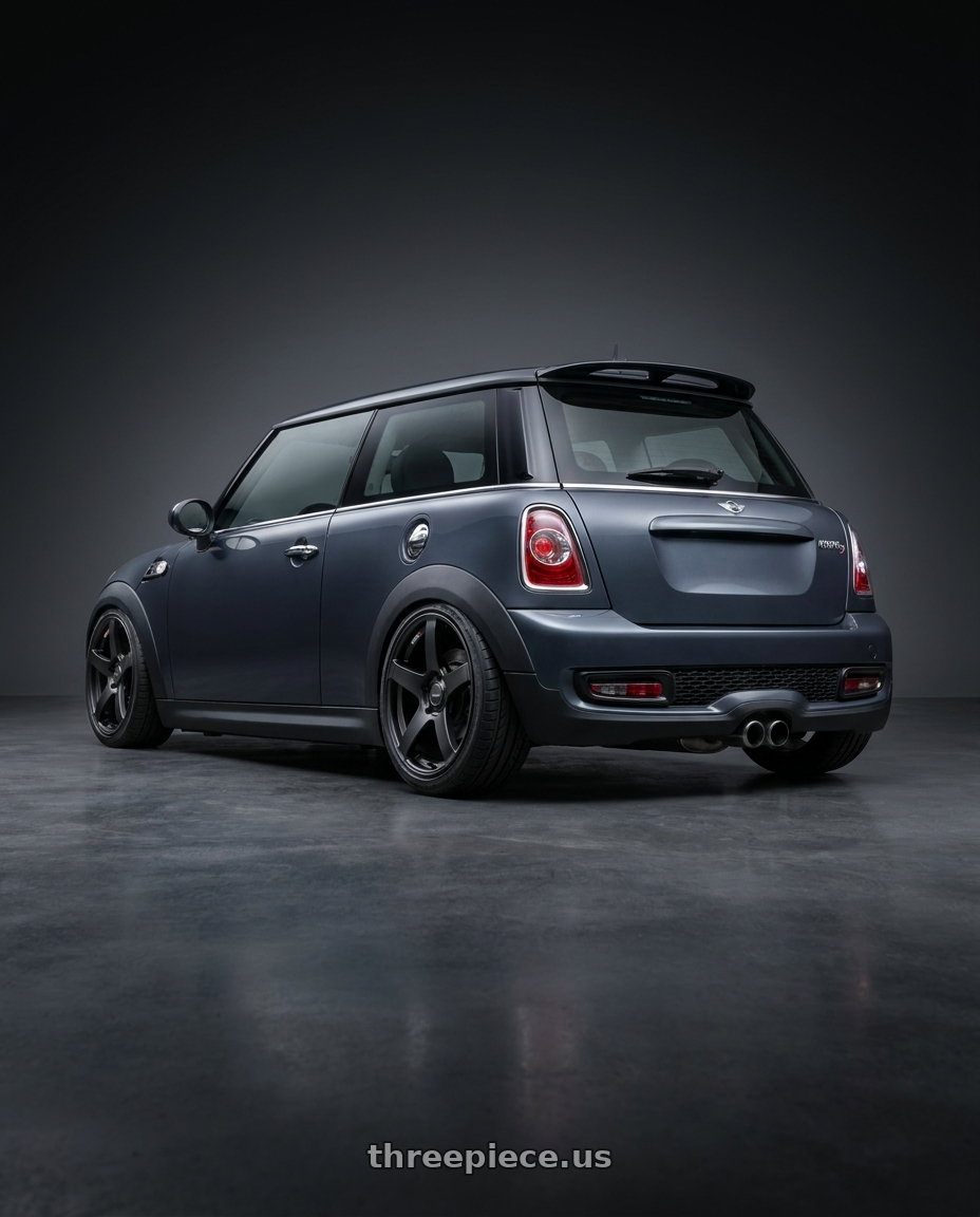 2010 Mini Cooper S R56 with Ssr Gtv01 4x100 17x7+42  FLAT BLACK wheels rear three quarter view slight stretch tires
