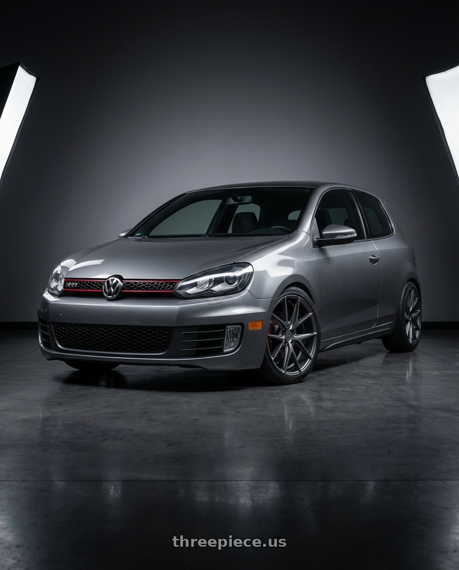 2013 Volkswagen GTI MK6 with Niche 1PC M116 MISANO 5X112 18X8 +42 MATTE GUN METAL wheels front three quarter view lowered stance