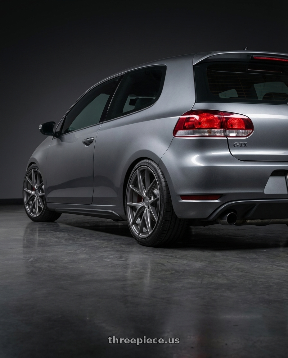 2013 Volkswagen GTI MK6 with Niche 1PC M116 MISANO 5X112 18X8 +42 MATTE GUN METAL wheels rear three quarter view square tires