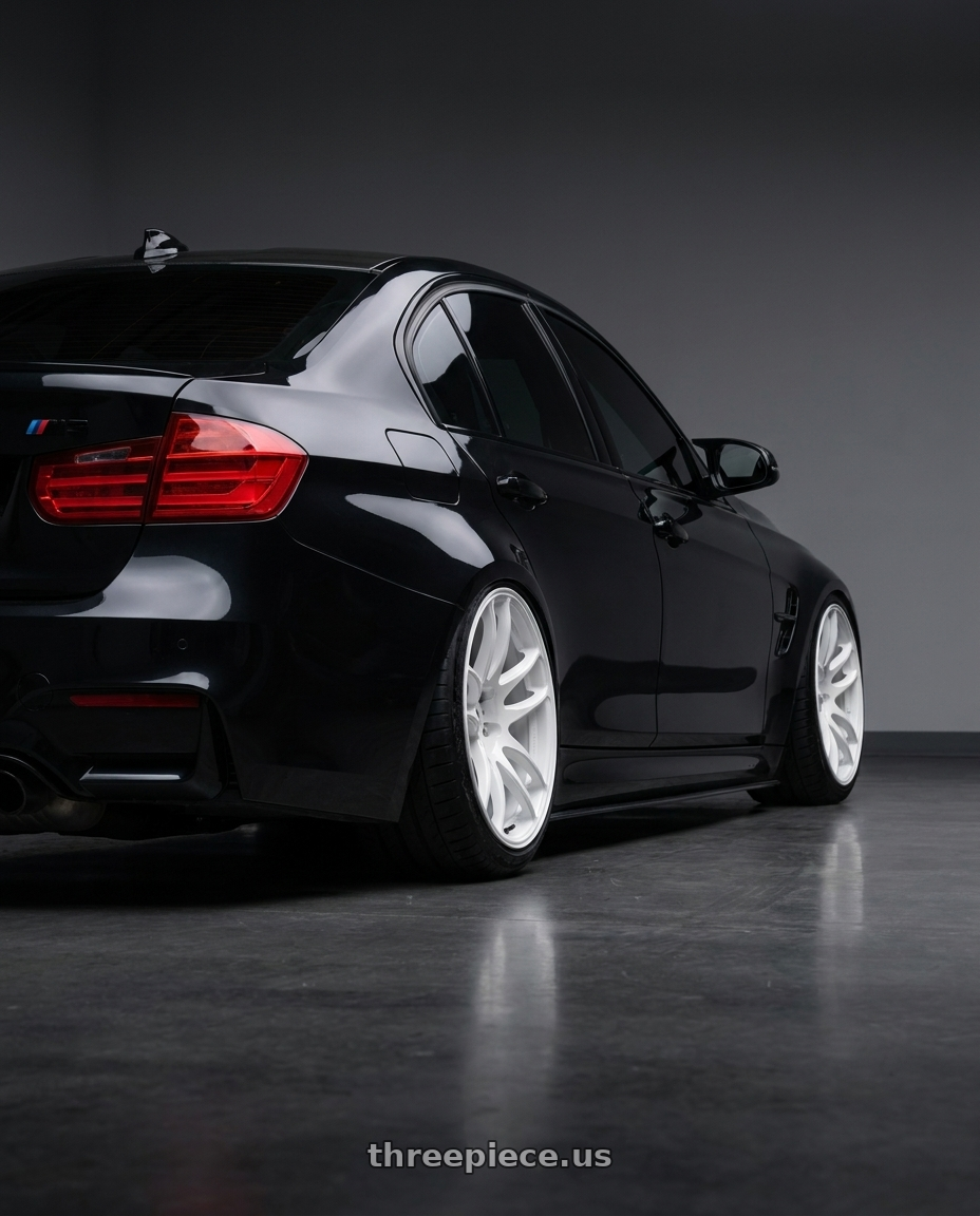 2016 bmw m3 with Work Emotion CR Kiwami wheels rear three quarter view slight stretch tires
