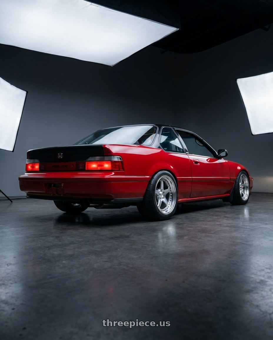1991 Honda prelude with CCW SA50 4x100 16x7 +25 Polished wheels rear three quarter view meaty tires