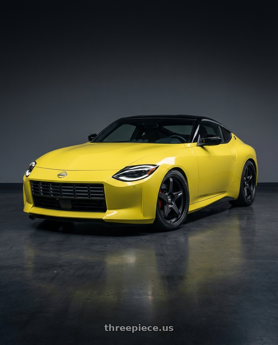 2024 Nissan Z with ESR Wheels APEX SERIES AP5 5x114.3 19x9.5 +22 Matte Black wheels front three quarter view lowered stance