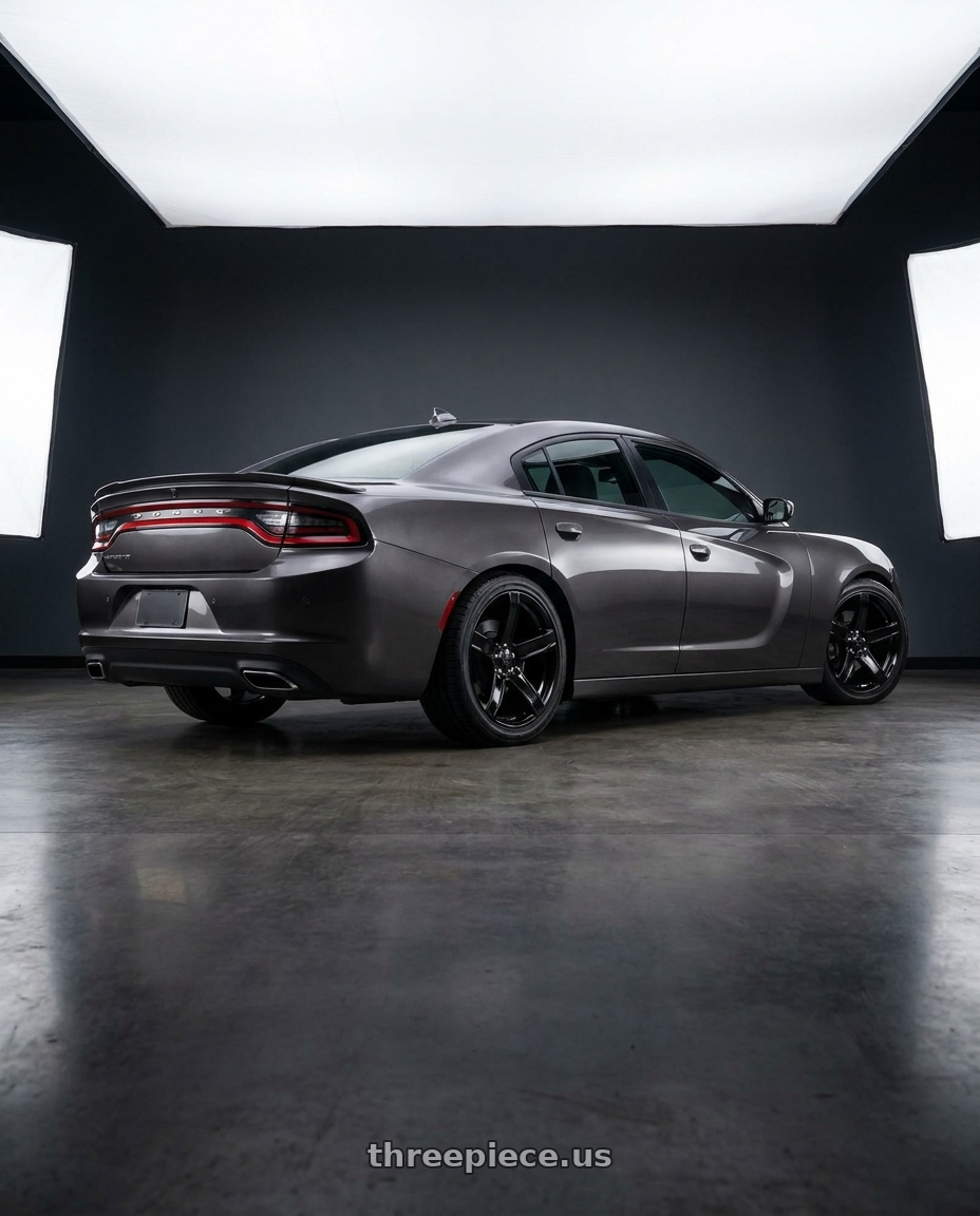 2021 Dodge Charger SXT with OE Wheels DG22 5x115 20x9.5+18 Black wheels rear three quarter view square tires