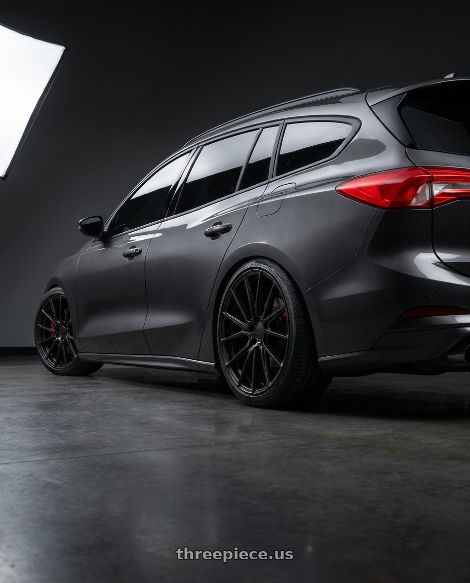 2020 ford focus st wagon with TSW WATKINS 5X108 19X8.5 +42 DOUBLE BLACK - MATTE BLACK W/ GLOSS BLACK FACE wheels rear three quarter view square tires