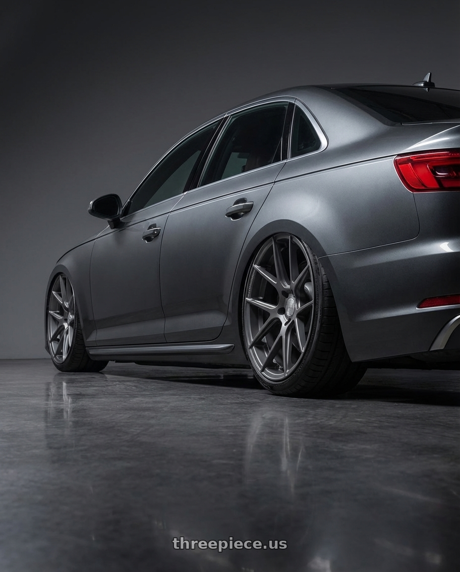 2023 Audi S4 B9 with Avant Garde Wheels M510 5X112 20x10 +25 Dolphin Grey wheels rear three quarter view slight stretch tires