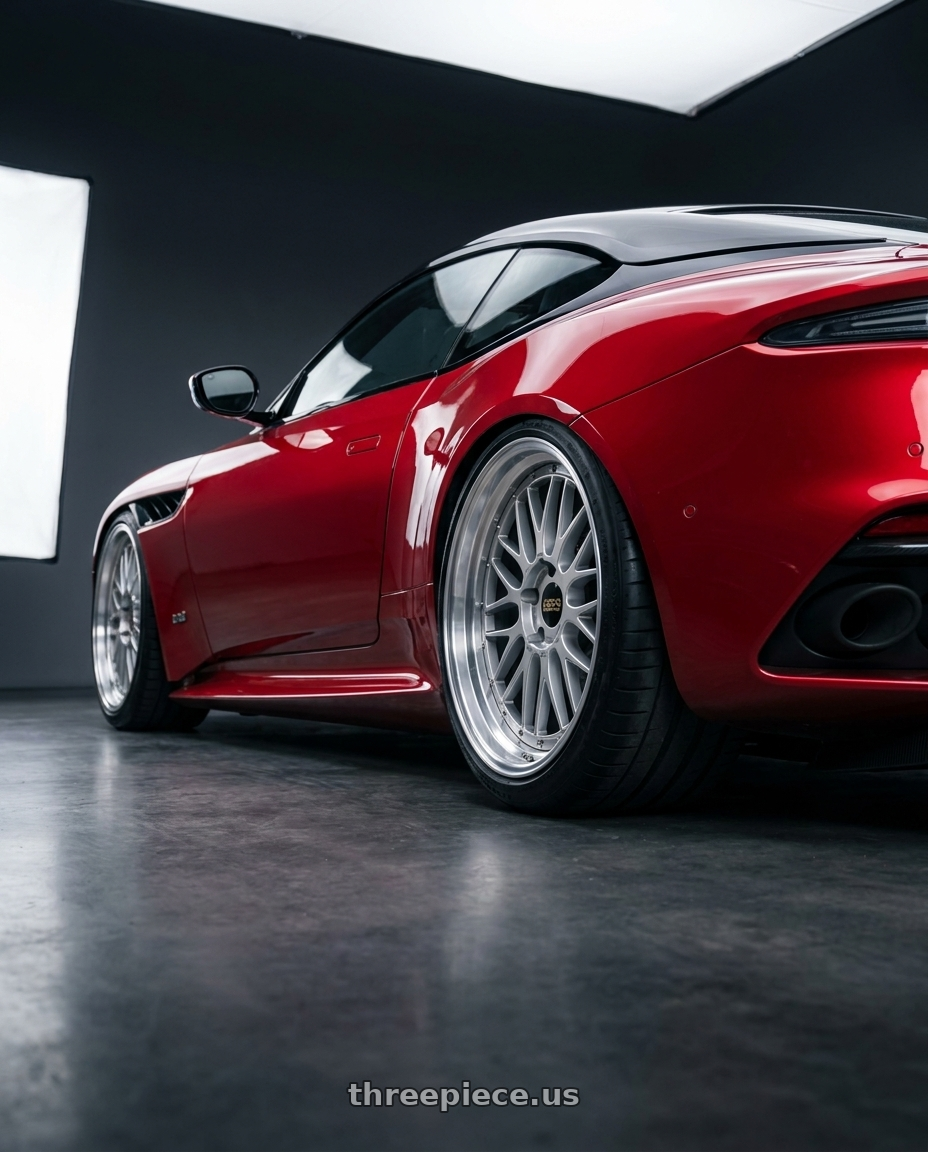 2019 aston martin DBS Superleggera with BBS LM 5x114.3 17x7.5+38 Diamond Silver wheels rear three quarter view meaty tires