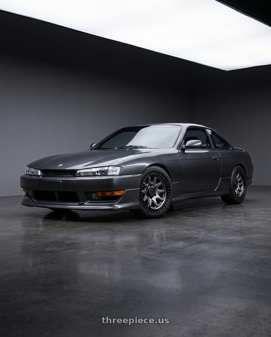 Nissan 240sx 1999 with Black Rhino CALICO 5X127 17X8.5 +34 MATTE GUNMETAL W/ MATTE BLACK LIP wheels