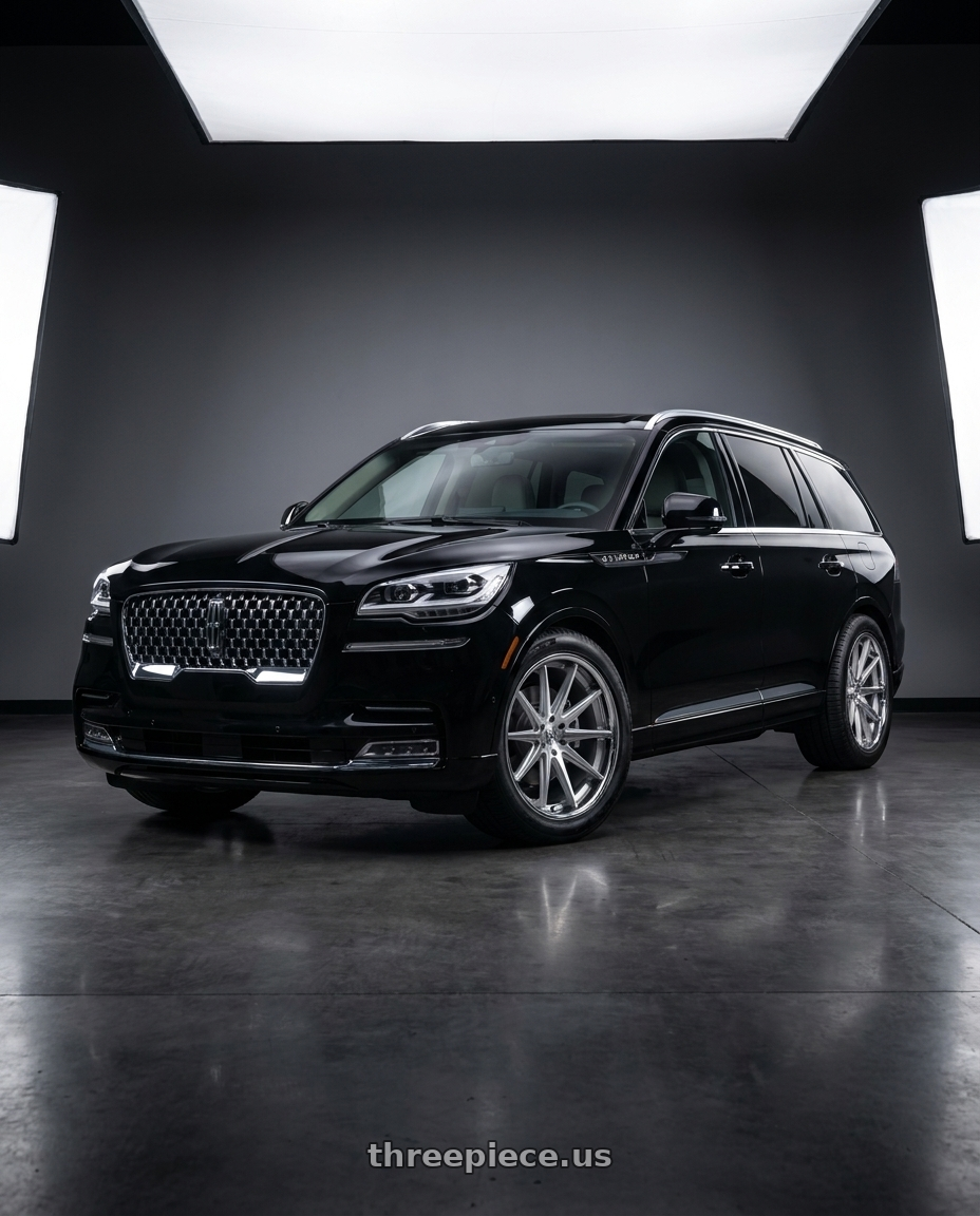 2025 Lincoln Aviator reserve black with Rohana RFC10 5x112 20x9+25 Machine Silver/Chrome Lip wheels
