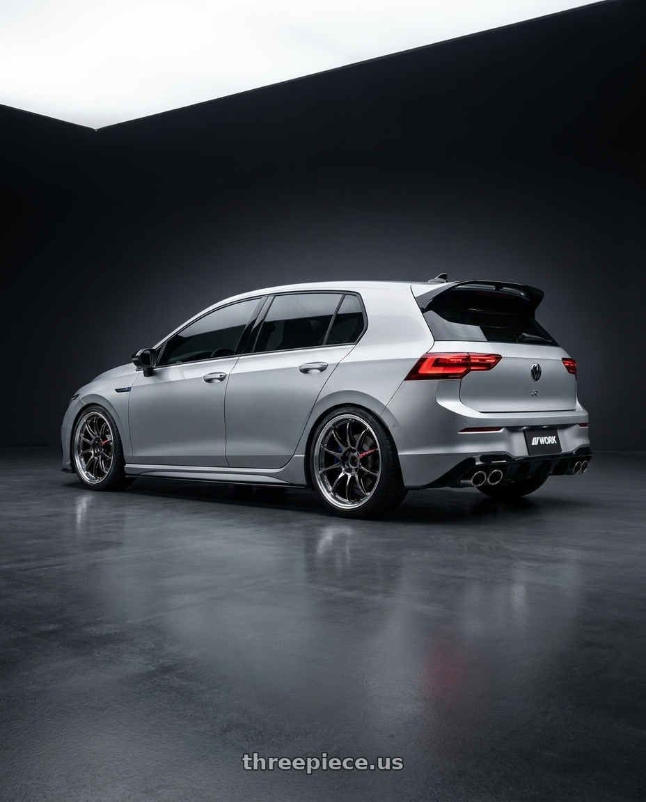 2023 GOLF R MK8 流光金屬銀 with Work Emotion Zr10 5x100 18x7.5 +38 Glim Black Diamond Rim cut wheels rear three quarter view slight stretch tires