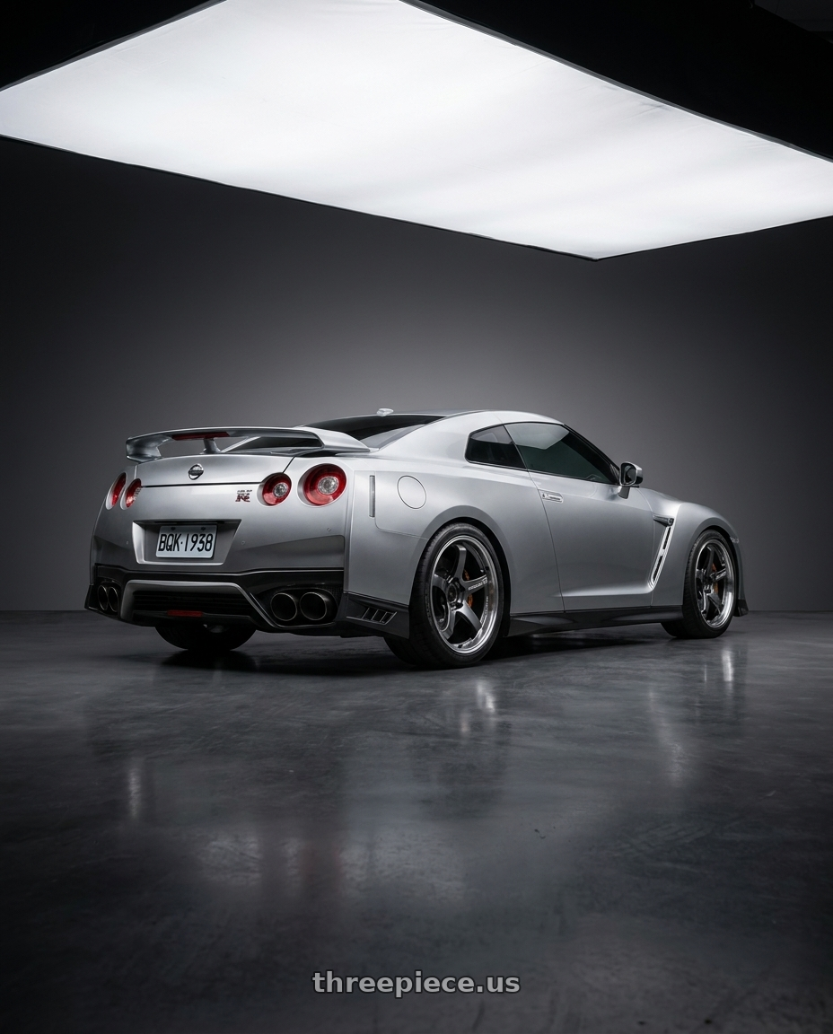 2017 Nissan gtr with Advan Racing GT BEYOND 4x100 17x7.0 +45 MACHINING & HYPER PLATINUM BLACK wheels rear three quarter view square tires