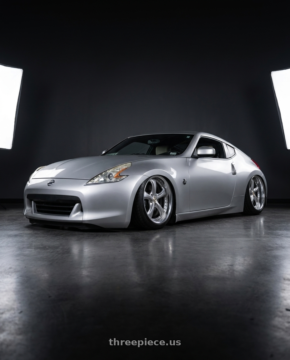 2009 Nissan 370z with Work Wheels VS-KF 5x114.3 19x9+28 Light Grey Silver L Disk STEP RIM wheels