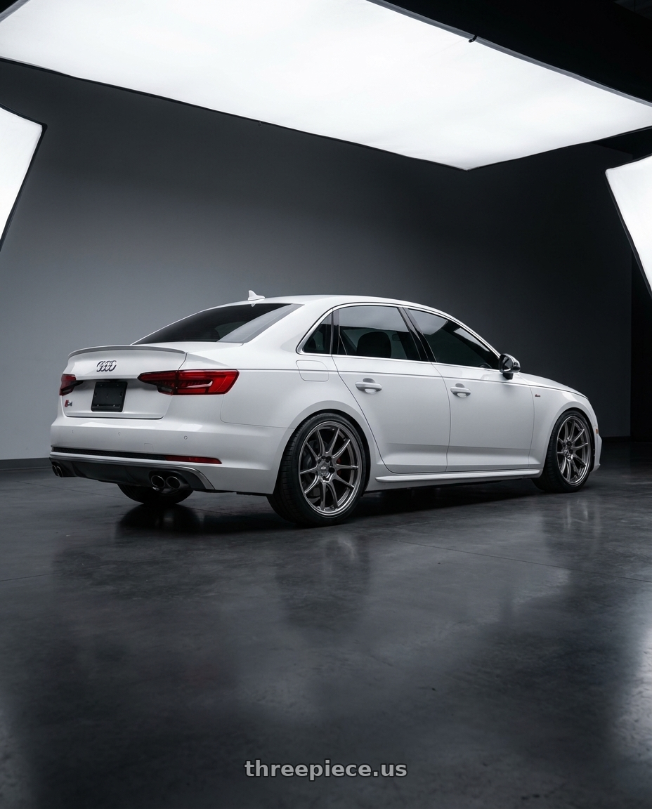2019 Audi S4 with ESR Wheels FORGETECH SERIES RF2 5x100 18x9 +30 Hyper Black wheels rear three quarter view square tires