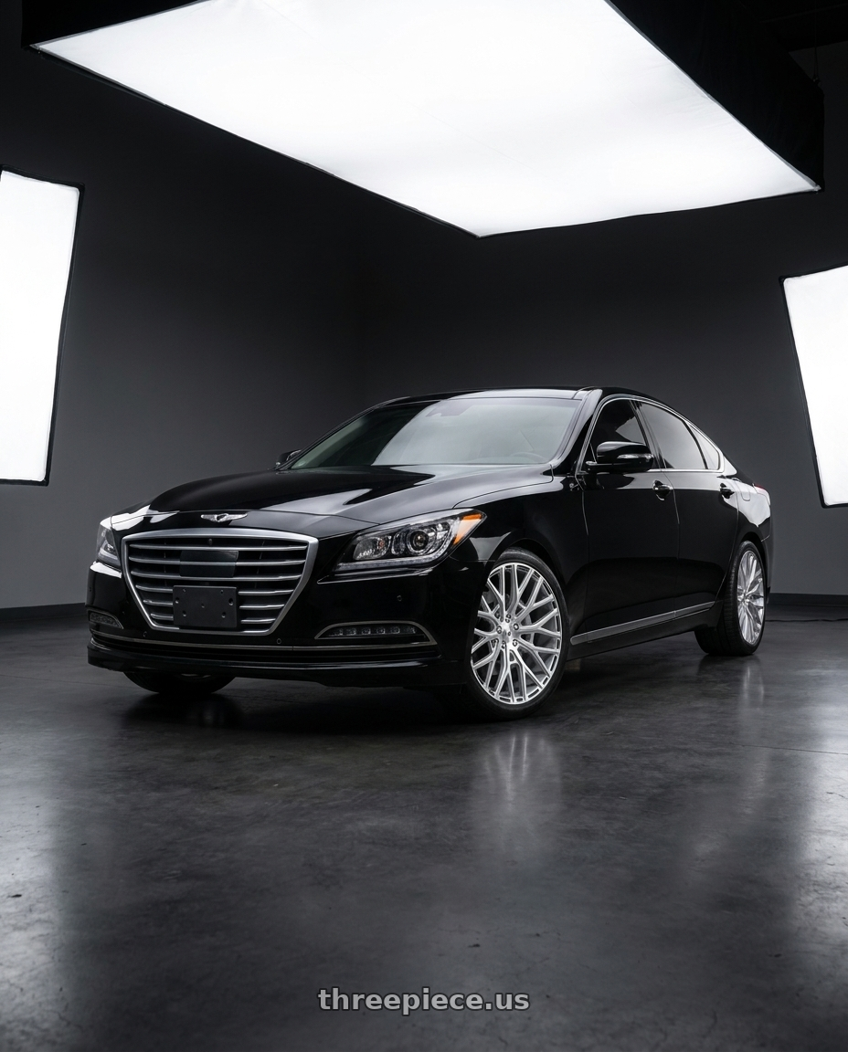 2016 Hyundai Genesis 3 8 with Asanti Black ABL-21 LEO 5X114.3 20X9 +35 BRUSHED SILVER wheels