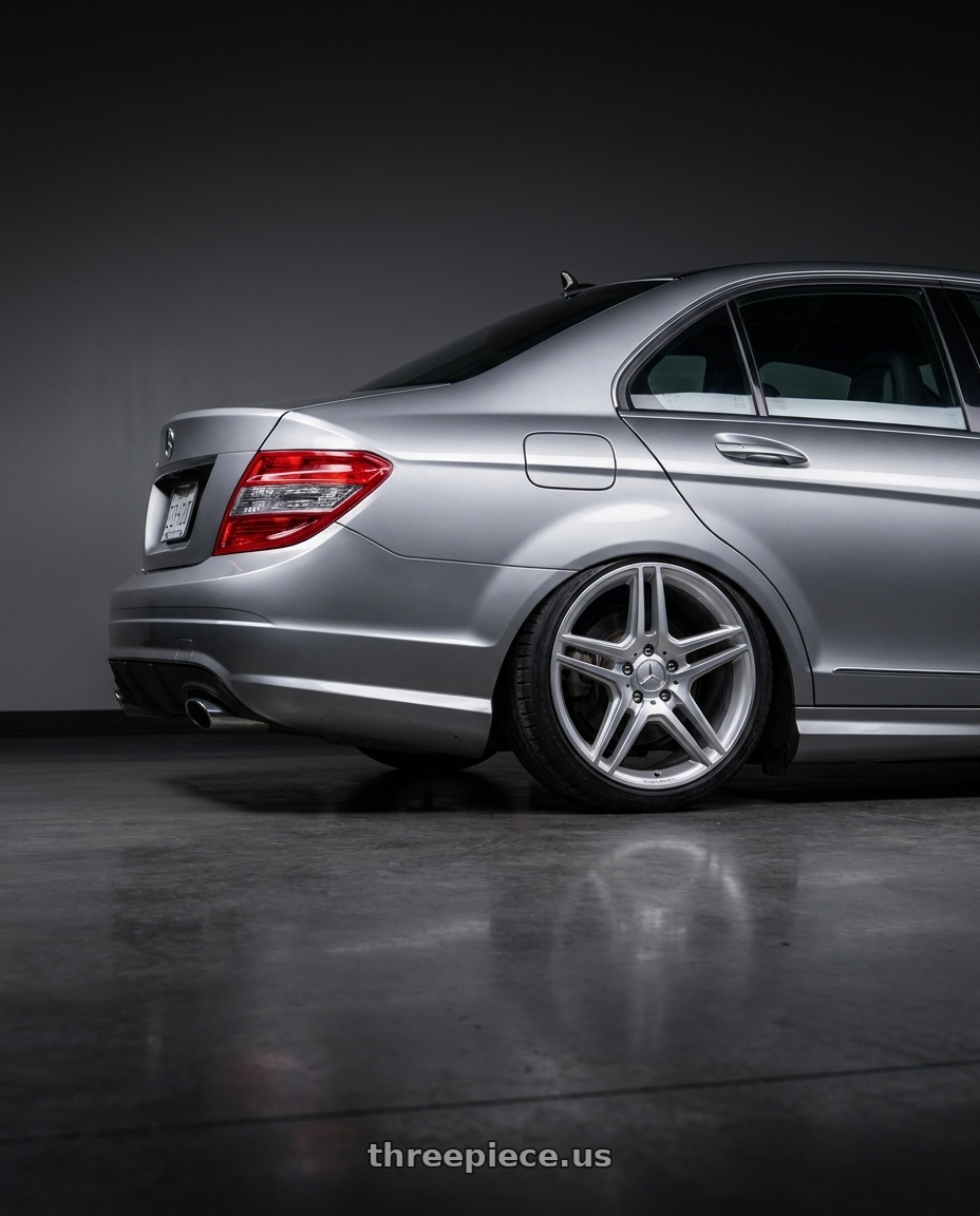 2008 Mercedes Benz c300 with M7x32 Socket Cap Wheel Assembly Bolt Chrome wheels rear three quarter view slight stretch tires