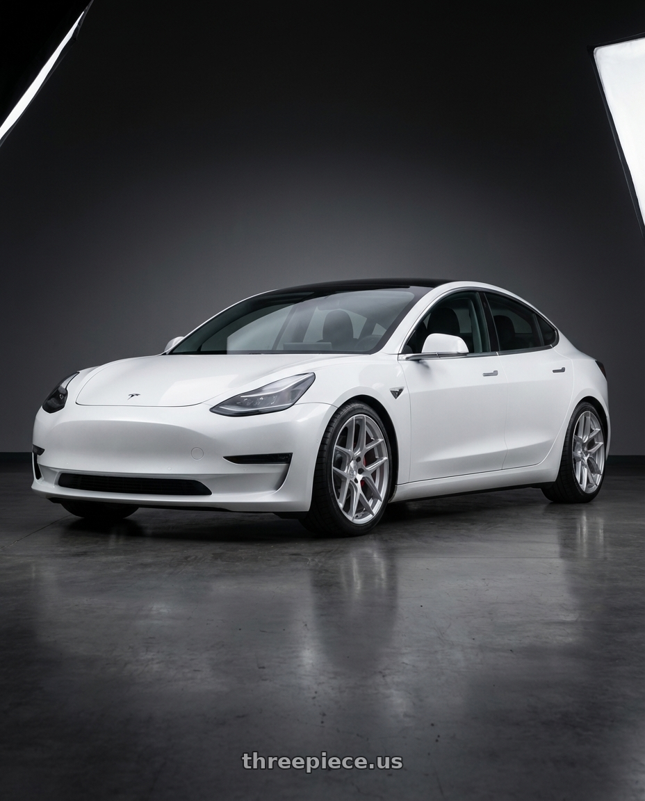 2023 Tesla Model 3 with Aodhan AFF2 5x114.3 19x8.5+35 Gloss Silver Machined Face wheels