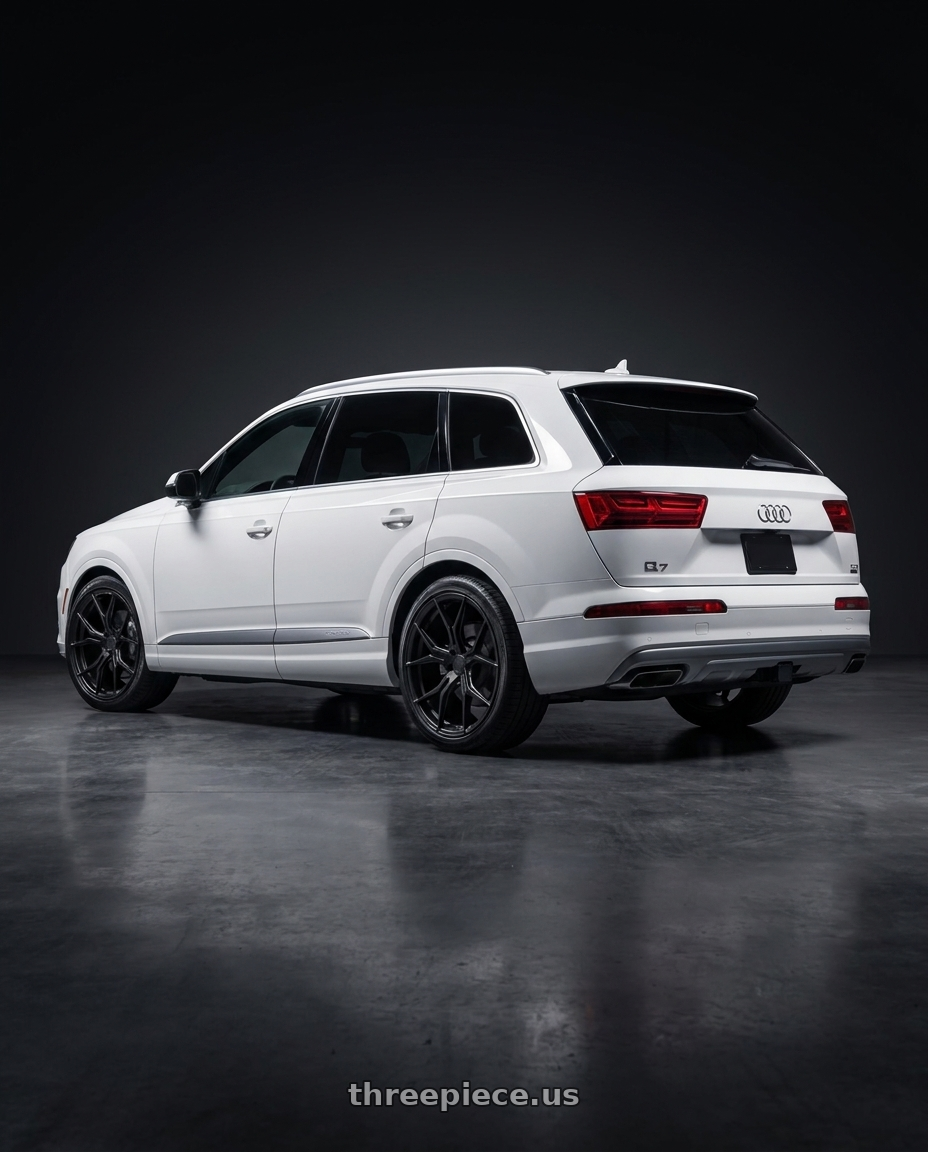 2019 audi q7 with Rohana RFX5 5x114.3 22x10.5+40 Matte Black wheels rear three quarter view square tires