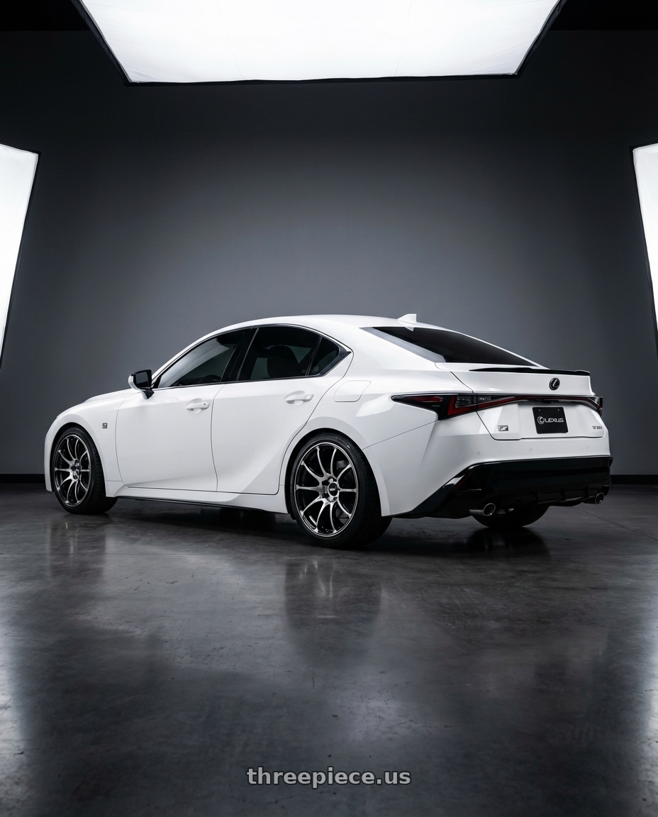 2024 Lexus IS 350 with Advan Racing MODEL F50 5x114.3 19x10.0 +45 GLOSS BLACK COMBI wheels rear three quarter view square tires