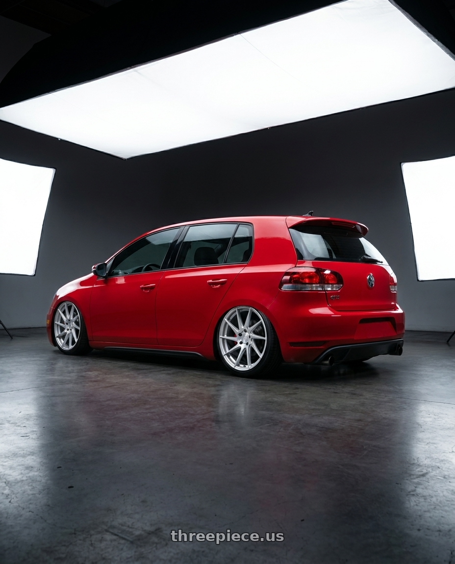 2012 Vw gt with Aodhan AH09 5x112 18x8.5 +35 Gloss Silver Machined Face wheels rear three quarter view slight stretch tires